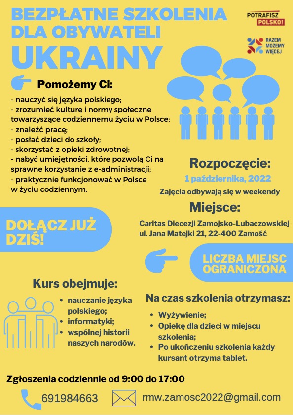 ulotka jpolski Bezpłatne szkolenia dla obywateli Ukrainy