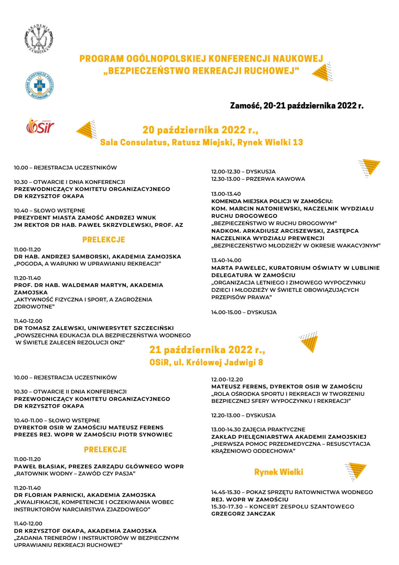 program konferencji Konferencja naukowa na temat rekreacji