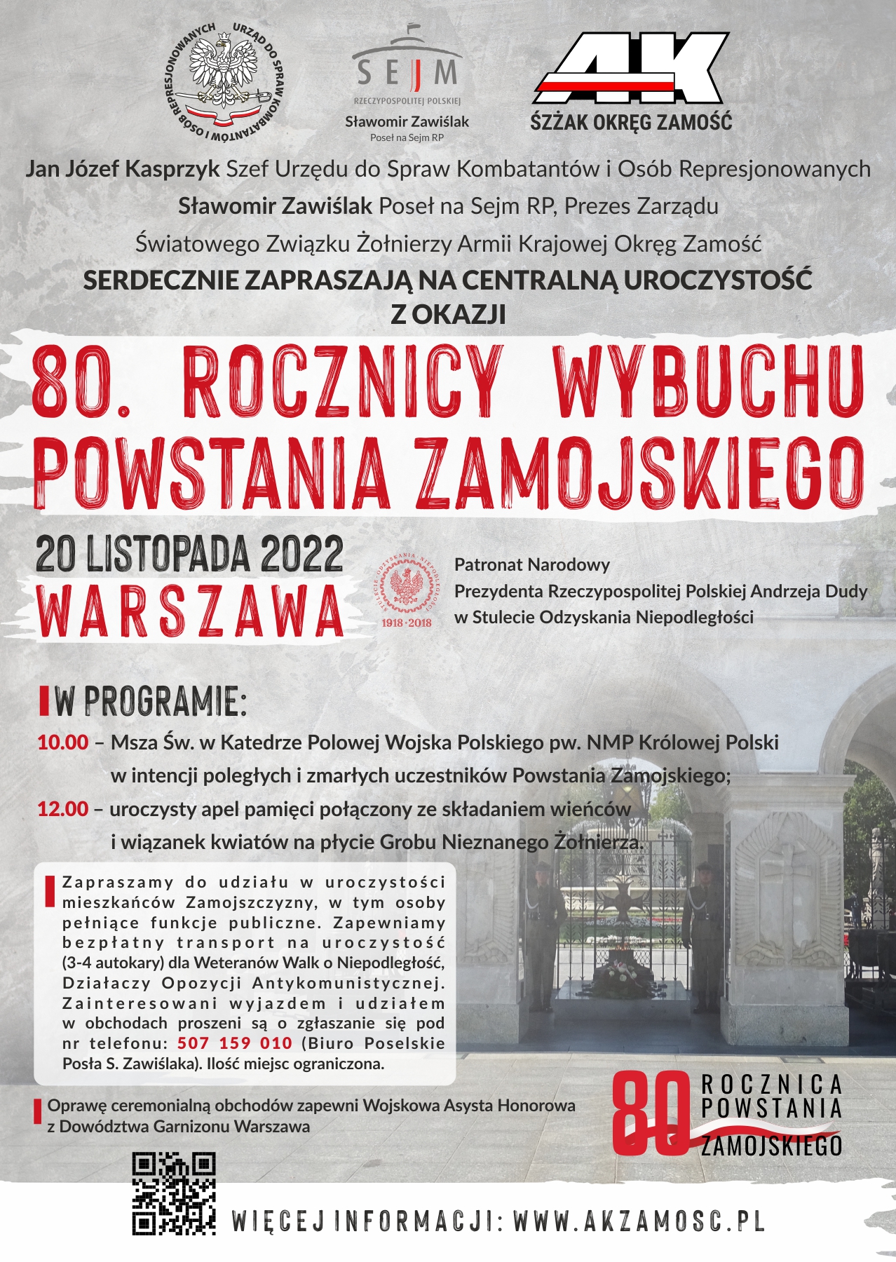 powstanie zamojskie 2022 warszawa ost Zaproszenie do udziału uroczystości z okazji 80. rocznicy wybuchu Powstania Zamojskiego