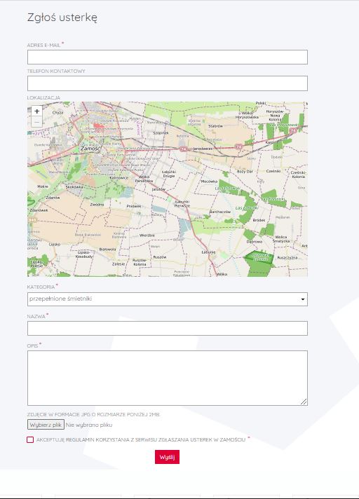 projekt formularza zgloszeniowego zglos usterke Zgłoś usterkę w Zamościu (prezentujemy projekt formularza)