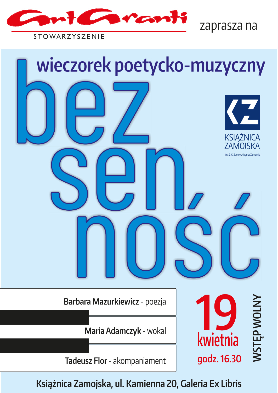 plakat 04 "Bezsenność" - wieczorek poetycko-muzyczny w Książnicy Zamojskiej