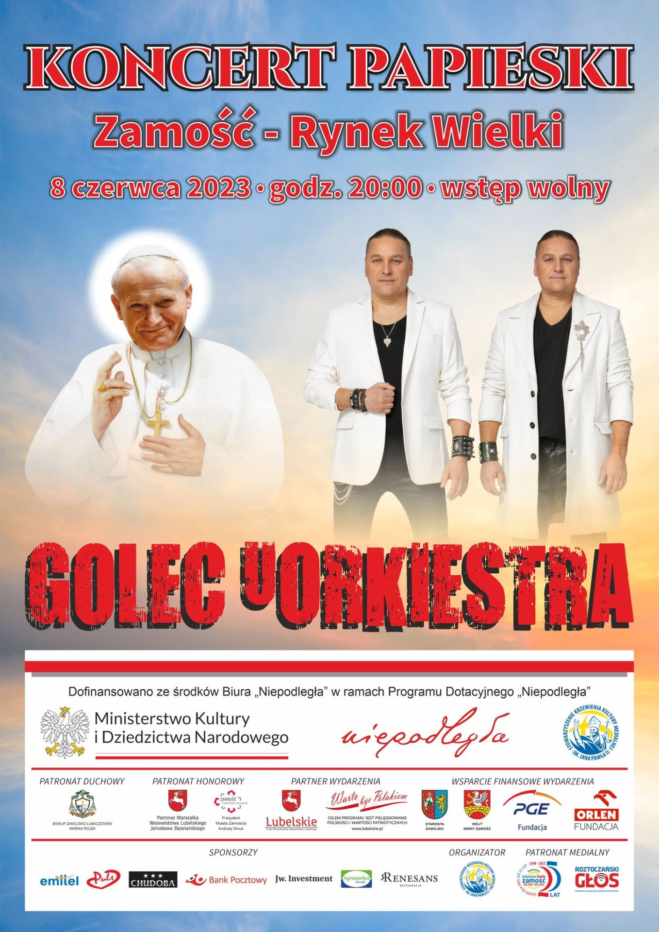 koncert papieski 2023 golecuorkiestra plakat 1 Koncert papieski na Rynku Wielkim - UDOSTĘPNIJ i zaproś do Zamościa