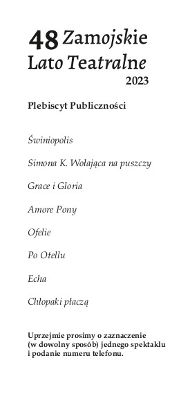 48 zlt plebiscyt karta Zagłosuj na najlepszy spektakl 48. Zamojskiego Lata Teatralnego