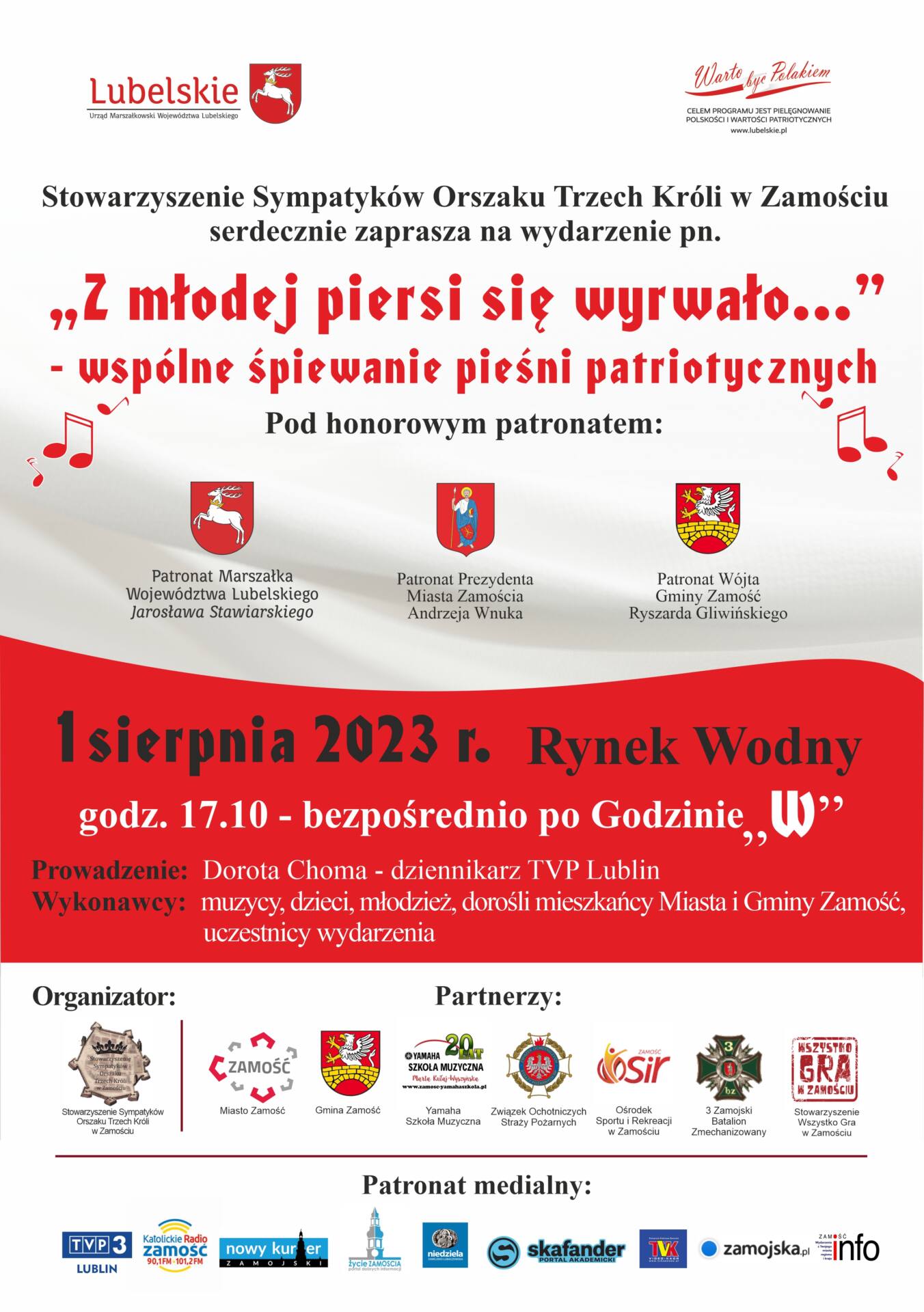 plakat projekt 1 sierpnia 2023 Wydarzenie "Z młodej piersi się wyrwało..." po raz pierwszy w Zamościu