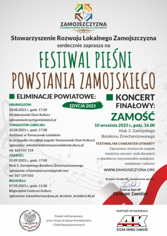 7509b Festiwal Pieśni Powstania Zamojskiego [ZAPROSZENIE]