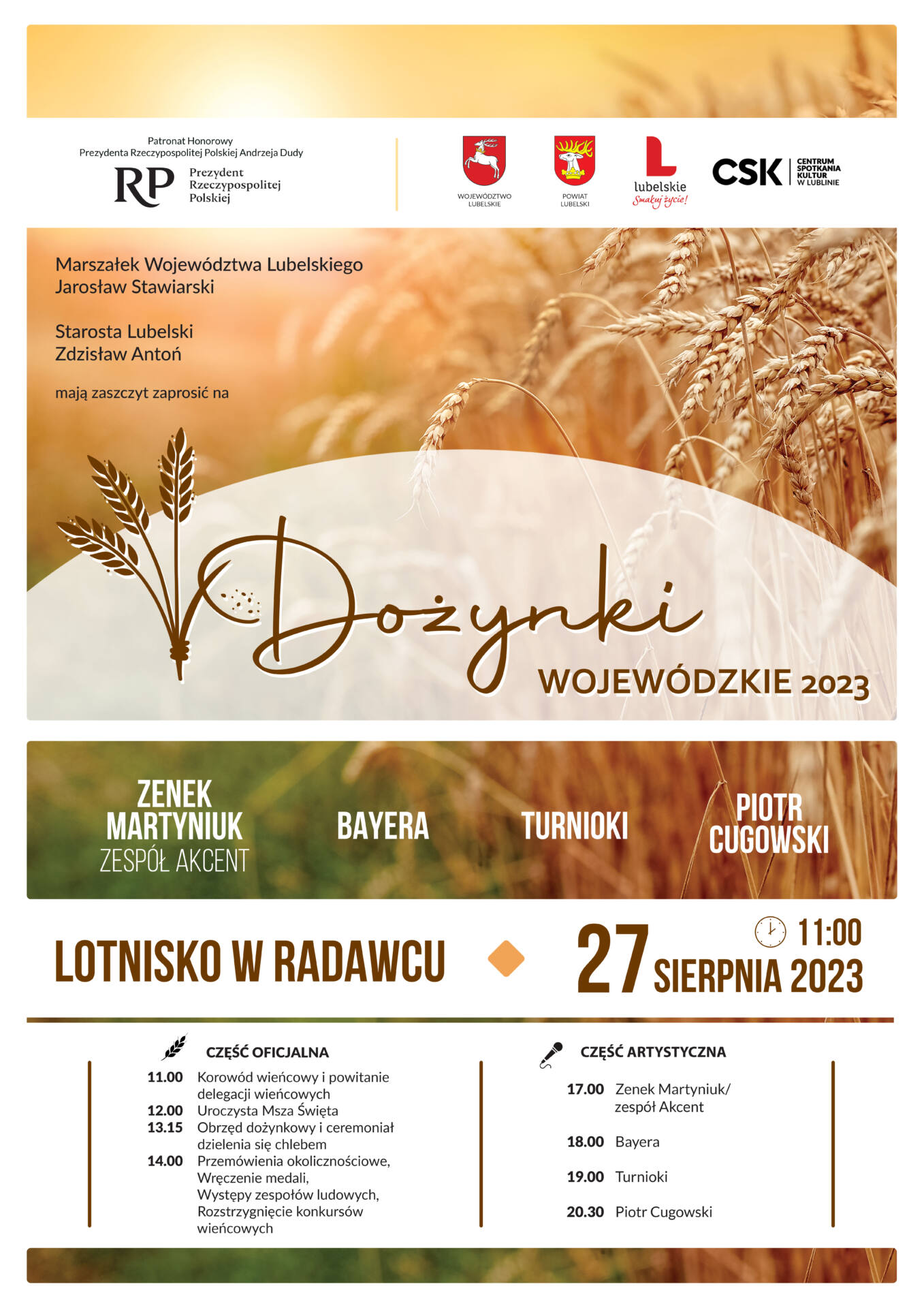 plakat dozynki 2023 Mnóstwo atrakcji na dożynkach. Zagra: Zenek Martyniuk, Piotr Cugowski ale nie tylko (Program)