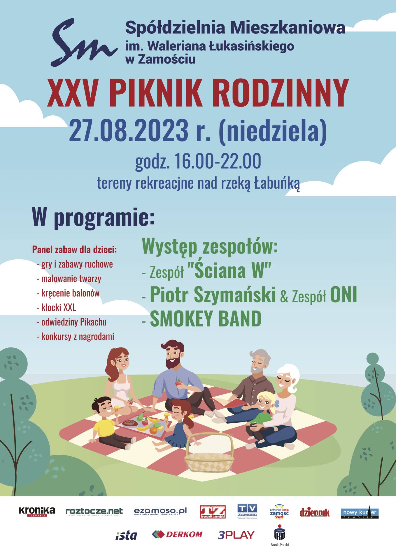 plakat pikniku XXV Piknik Rodzinny nad Łabuńką" w ostatnią niedzielę sierpnia (PROGRAM)