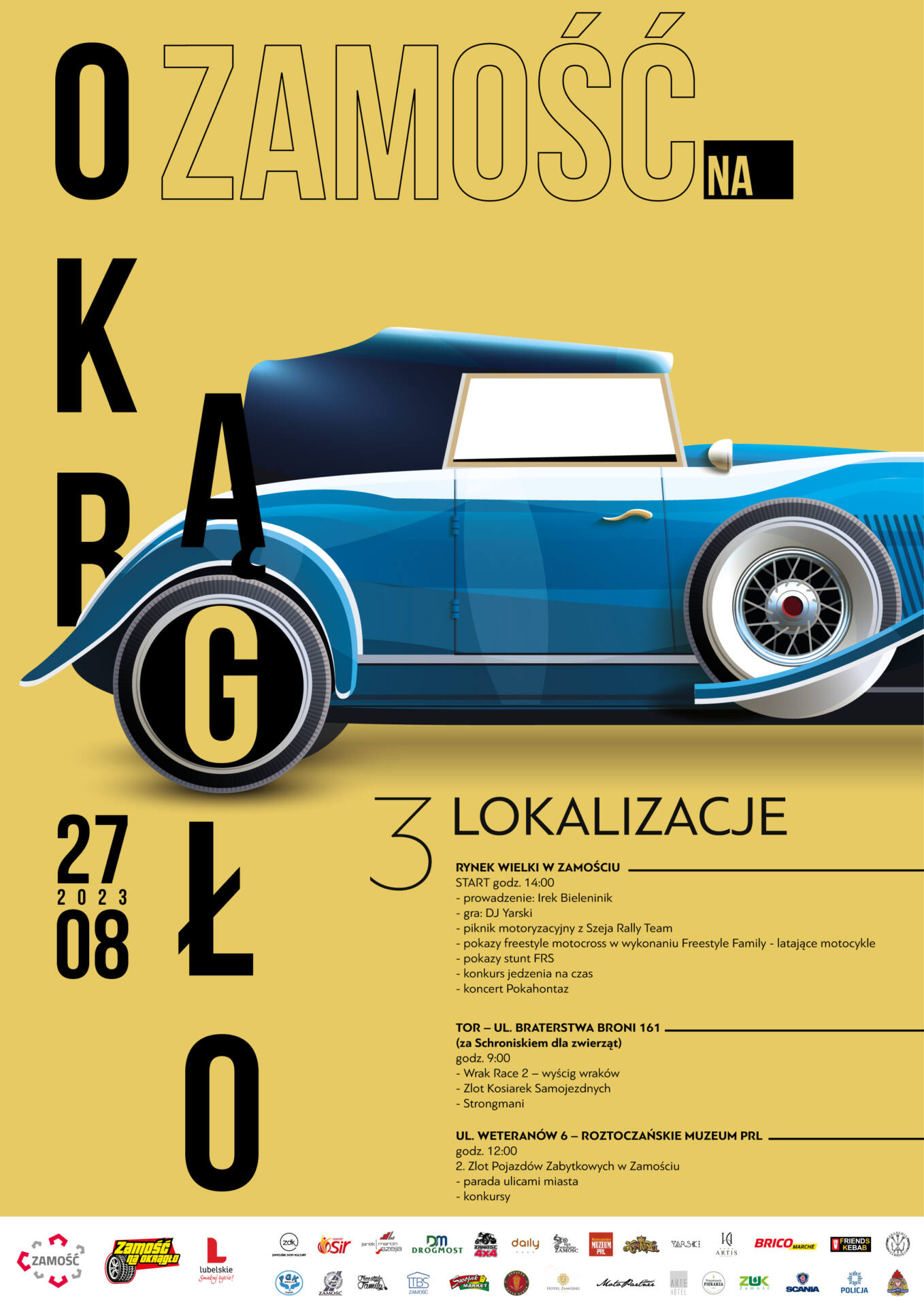 plakat zamosc na okraglo 2023 v2 obszar roboczy 1 003 "Zamość na okrągło" już po raz 7. wielkie święto motoryzacji UDOSTĘNIJ i ZAPROŚ DO ZAMOŚCIA [PROGRAM]