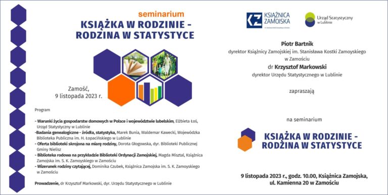 Książnica Zamojska zaprasza na seminarium “Książka w Rodzinie – Rodzina w Statystyce”