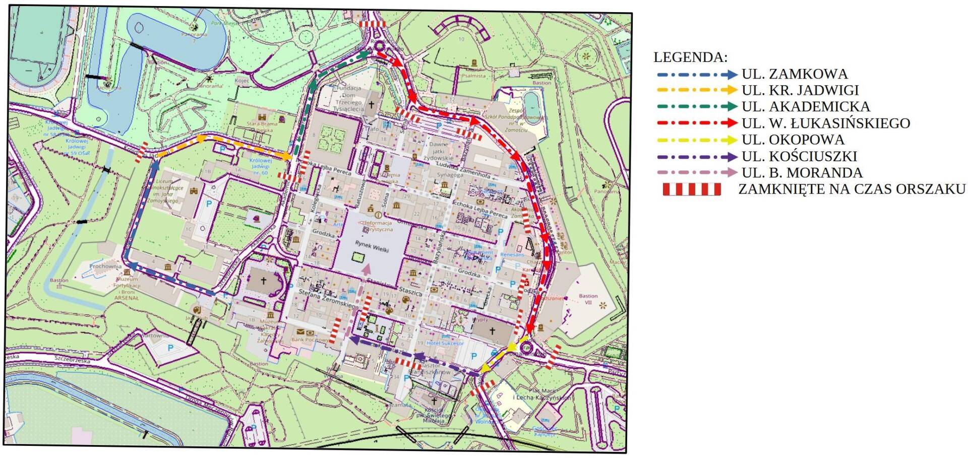 mapka orszak 2024 Utrudnienia na trasie Orszaku Trzech Króli w Zamościu